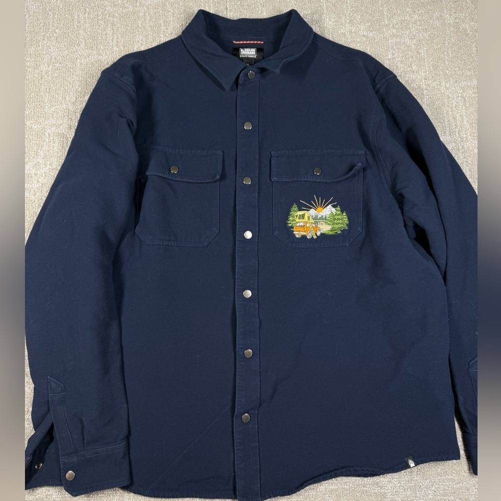 Duluth Trading Alaskan Hardgear XL Flannel Shirt Jacket Shacket Blue Camping